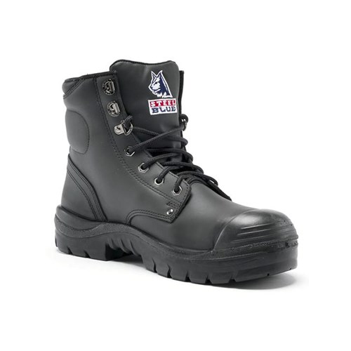Steel blue argyle lace-up boot with zip and bump cap