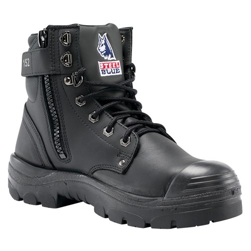 Steel Blue Argyle Side Zip Steel Toe Bump Cap Lace Up Work Safety Boots - Black