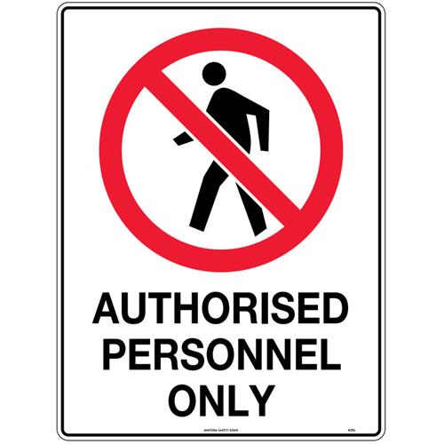 425LP 67P-NP Sign Warning Authorised Personnel Poly 600x450