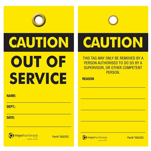 Master Lock® 'Out Of Service' Safety Tag TAGOOS (Pk 25)